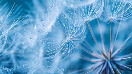 Macro shot of detailed blue pappus of dandelion