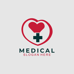 Cross from a red heart medical logo concept, care and health symbol.