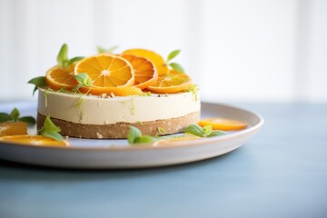 citrus raw cake topped with dried orange
