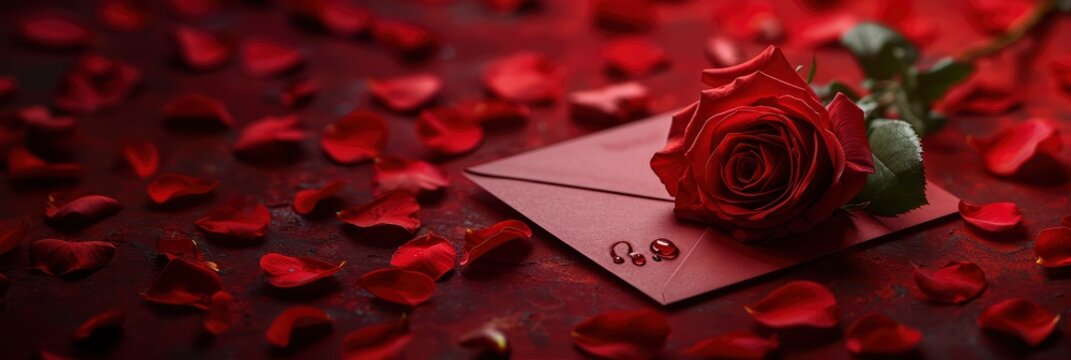  Valentine Day Composition Envelope Rose Flower, Banner Image For Website, Background, Desktop Wallpaper