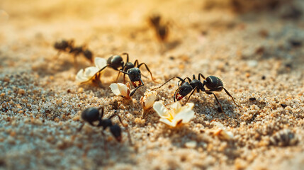 Closeup of black small ants