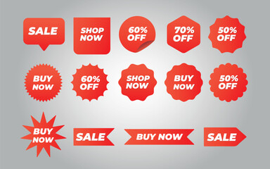 Set of Price Tags Discount Red Ribbons Sale and Shopping Tags Vector Collection Pack