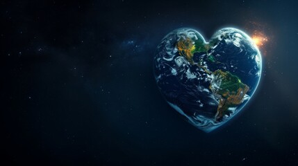 Planet earth in the shape of a heart view from space. Cosmic love