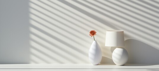 White Vase With Flower Next to Lamp, Simple and Elegant Home Decor