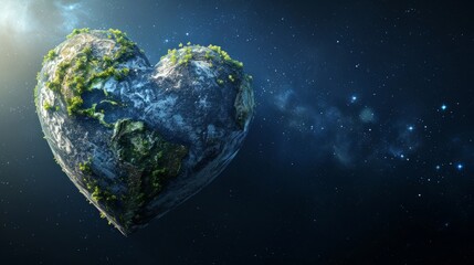 Planet earth in the shape of a heart view from space. Cosmic love - obrazy, fototapety, plakaty