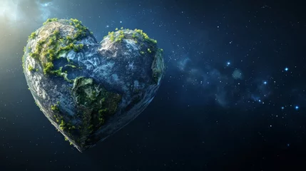 Fotobehang Planet earth in the shape of a heart view from space. Cosmic love © Vladimir