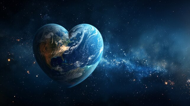 Naklejki Planet earth in the shape of a heart view from space. Cosmic love