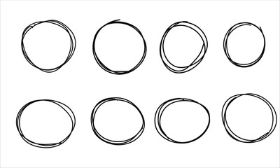 Vector illustration of hand drawn scribble doodle line circles. Design element on white background