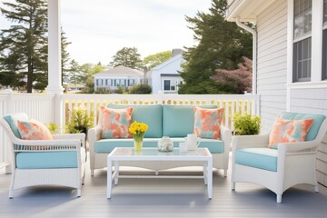 modern furniture on a cape cod front porch