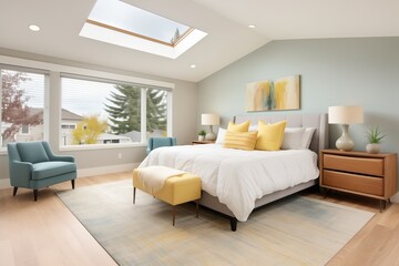 master suite with corner windows and modern decor