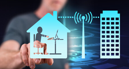 Man touching a teleworking concept
