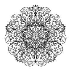 Mandalas floral. Hand drawn floral mandala. Decorative round ornament. Anti-stress therapy pattern. Vintage decorative design.
