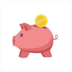 Piggy Bank and Coins with currency symbols. Set of piggy banks with gold coins.