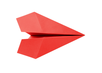 Red paper plane origami isolated on a white background
