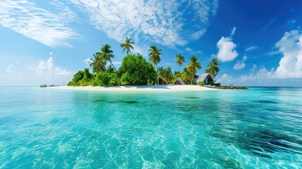 Beautiful tropical island atoll in the ocean. Summer vacation concept