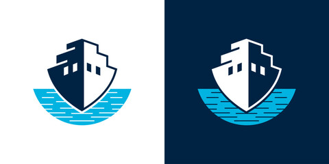 Cruise Ship logo with shadow effect - obrazy, fototapety, plakaty