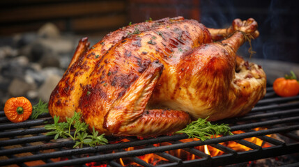 Roasted chicken or baked thanksgiving turkey on a Christmas.