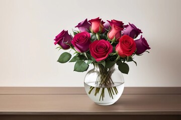 Beautiful Flower. Colorful Roses with Vase. Generated AI