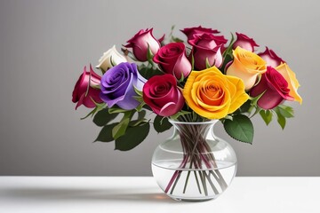 Flower. Colorful Roses with Vase. Generated AI