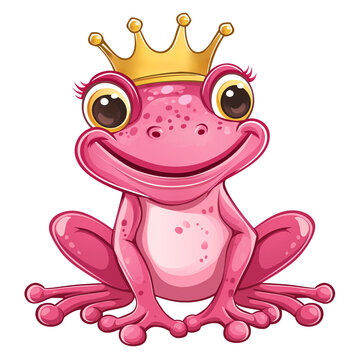 rosa pink lustige Frosch Dame mit Prinzessin Krone. Isoliert, transparent und freigestellt als png. Generative Ai.
