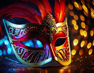 Beautiful carnival mask at night on a dark festive background