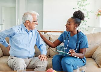 nurse senior woman home care patient elderly health retirement caregiver man assistance nursing old...