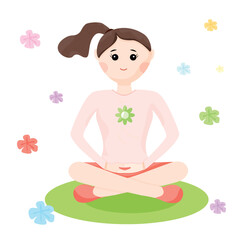 Women are exercising. Sitting on one garden holding up arms, separate flat vector illustration on white background.
