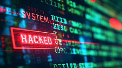 Obraz premium Cybersecurity Breach Alert on Screen. Bright red digital warning 