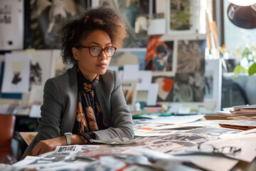Fototapeta premium Creative Professional in Design Studio. Focused artist amidst brainstorming session