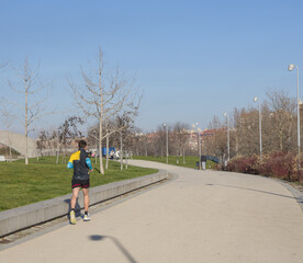 A man running in the city