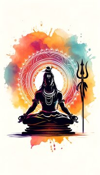Silhouette of lord shiva in watercolor style.
