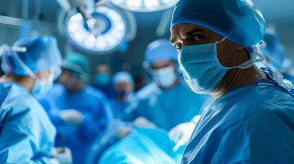 Surgeons Performing Surgery in Operating Room for Group Procedure