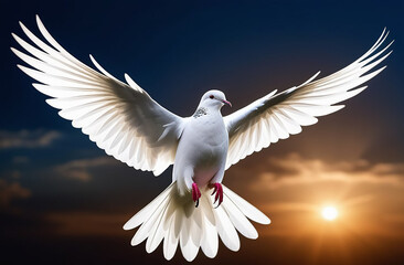 Fototapeta premium The white dove of peace opened its wings.