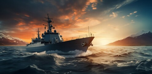 Fototapeta premium Majestic Boat Sailing Through Expanse of Water