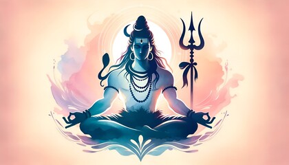 Watercolor illustration of lord shiva.