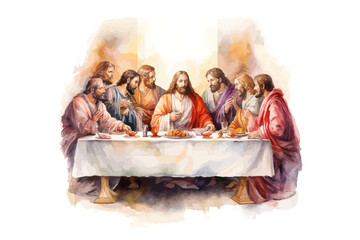 Last supper of Jesus and His apostles watercolor. Vector illustration design.