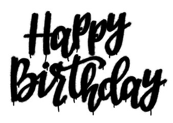 Isolated HAPPY BIRTHDAY quote. Spray paint graffiti tag.