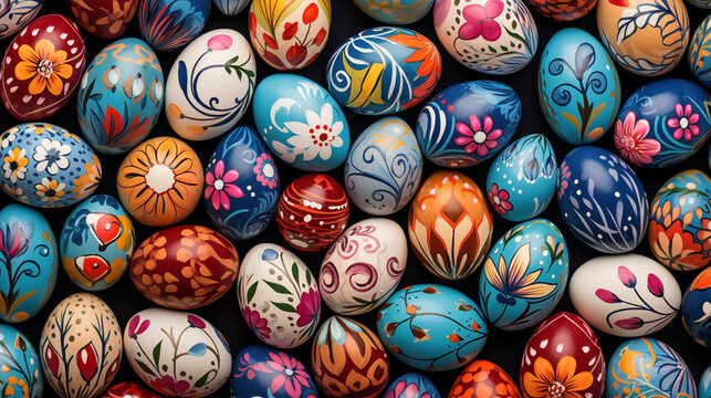 Colorful hand-drawn wallpaper with a motif of Easter eggs 