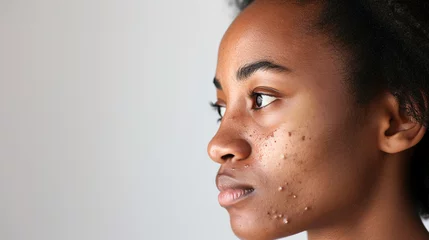 Fotobehang young black woman with skin problem acne on the face. © Julija