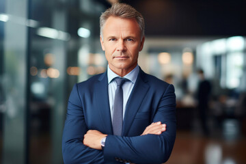 Portrait of a businessman with arms crossed at office. CEO or Chief Executive Officer.