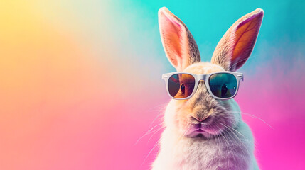 Fototapeta na wymiar Funny Easter bunny on colourful background. 