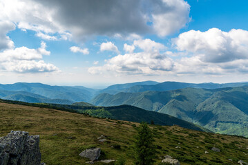 Fototapeta na wymiar View from Sigleu Mare Mic hill in Valcan mountains in Romania