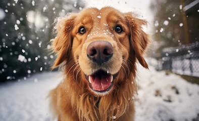 Close-Up Photo of Dog in Snow, Faithful Companion Enjoying Winter Wonderland