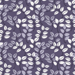 Monotone dark grey small leaf stems seamless pattern. Creative simple branches leaves background. Vector hand drawn doodle. Template for design, fabric, fashion, wallpaper, textile