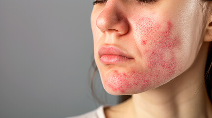 young woman with skin problem rosacea on the face. Medicine and cosmetology. rosacea skin condition. - obrazy, fototapety, plakaty