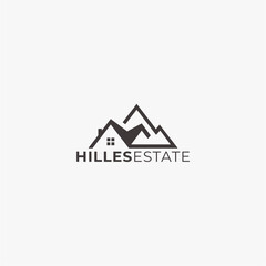real estate logo design with mountain elements with house roof