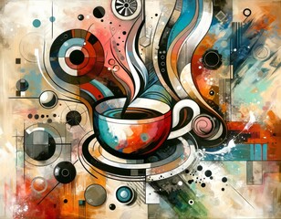 Illustration on the theme of a hot cup of coffee