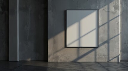 Modern Interior with Blank Mockup Frame on Textured Concrete Wall Illuminated by Natural Light