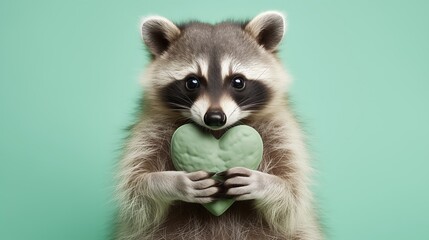 Fototapeta na wymiar Raccoon Holding Heart Shaped Cookie