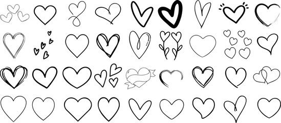 Heart outline vector collection, love icon, love symbol, romantic design elements. Perfect for Valentine’s Day, wedding, anniversary. Doodle, elegant, modern styles for print, web, app